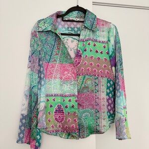 Zara Multicolor Patchwork Button Down Shirt